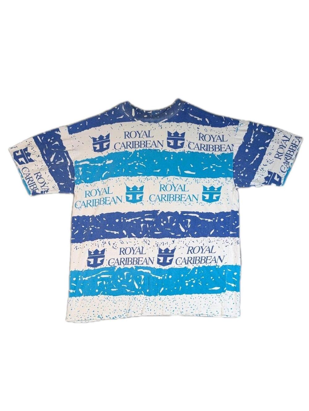 Vintage Royal Caribbean Mens One Size (XL) Blue White Graphic T Shirt Cruise AOP